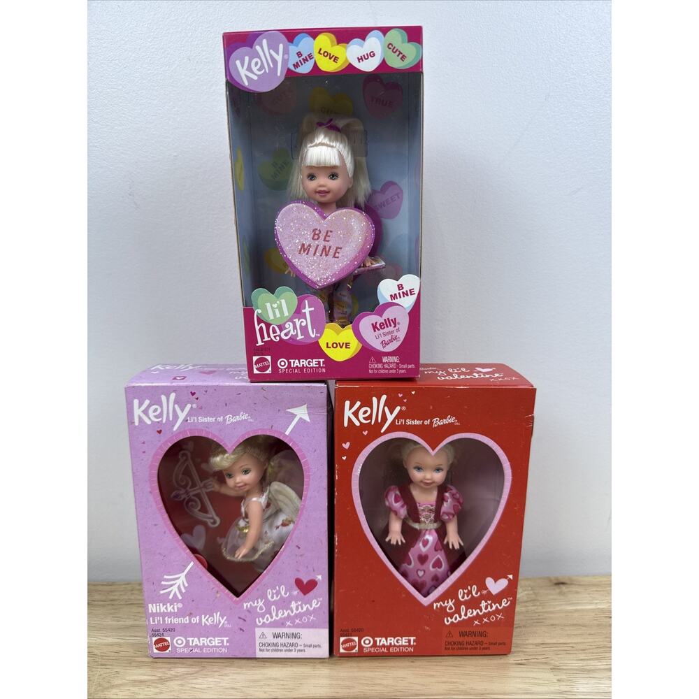Lot of 3 Valentine Kelly Dolls 2001/02 Kelly Nikki Barbie Mattel Vintage Y2K NEW